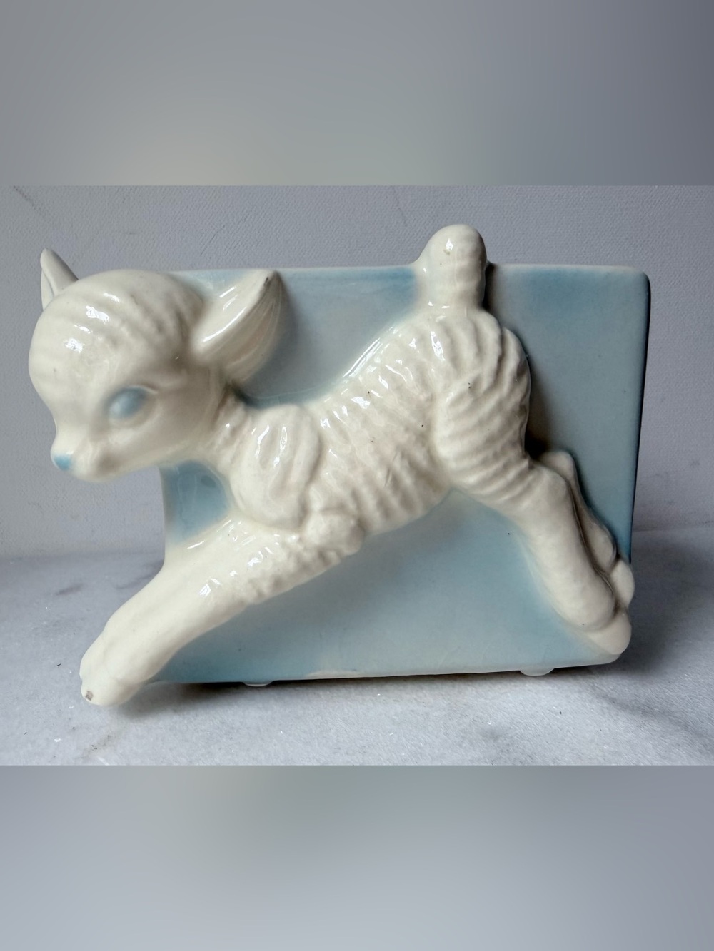 Vintage Ceramic Lamb Planter - Light Blue and White - Picture 3 of 13